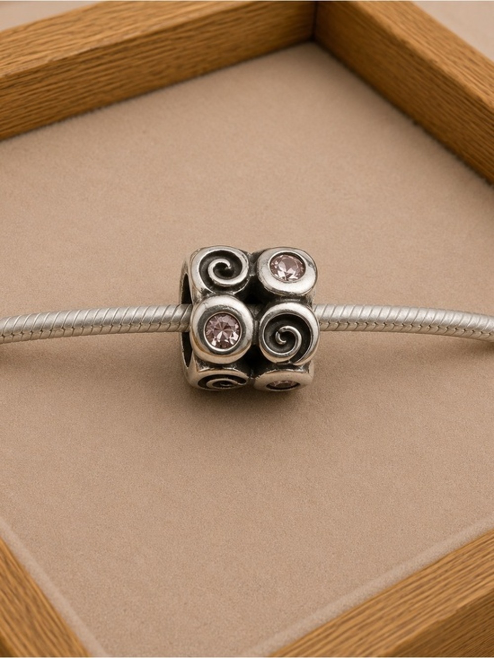 Pandora Fantasy Swirls Pink Crystal Stepping Stones Charm Bead.925 ALE #230